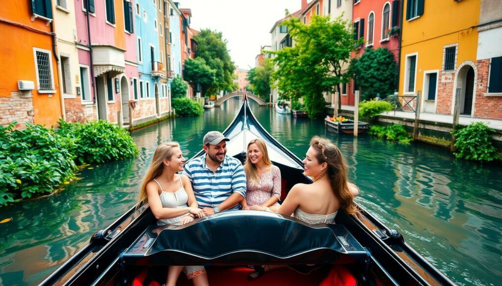 Family enjoying a gondola ride in Venice